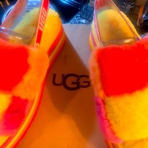 UGG FLUFF DISCO CHECKER COLOR BLOCK BRIGHT SIZE 10